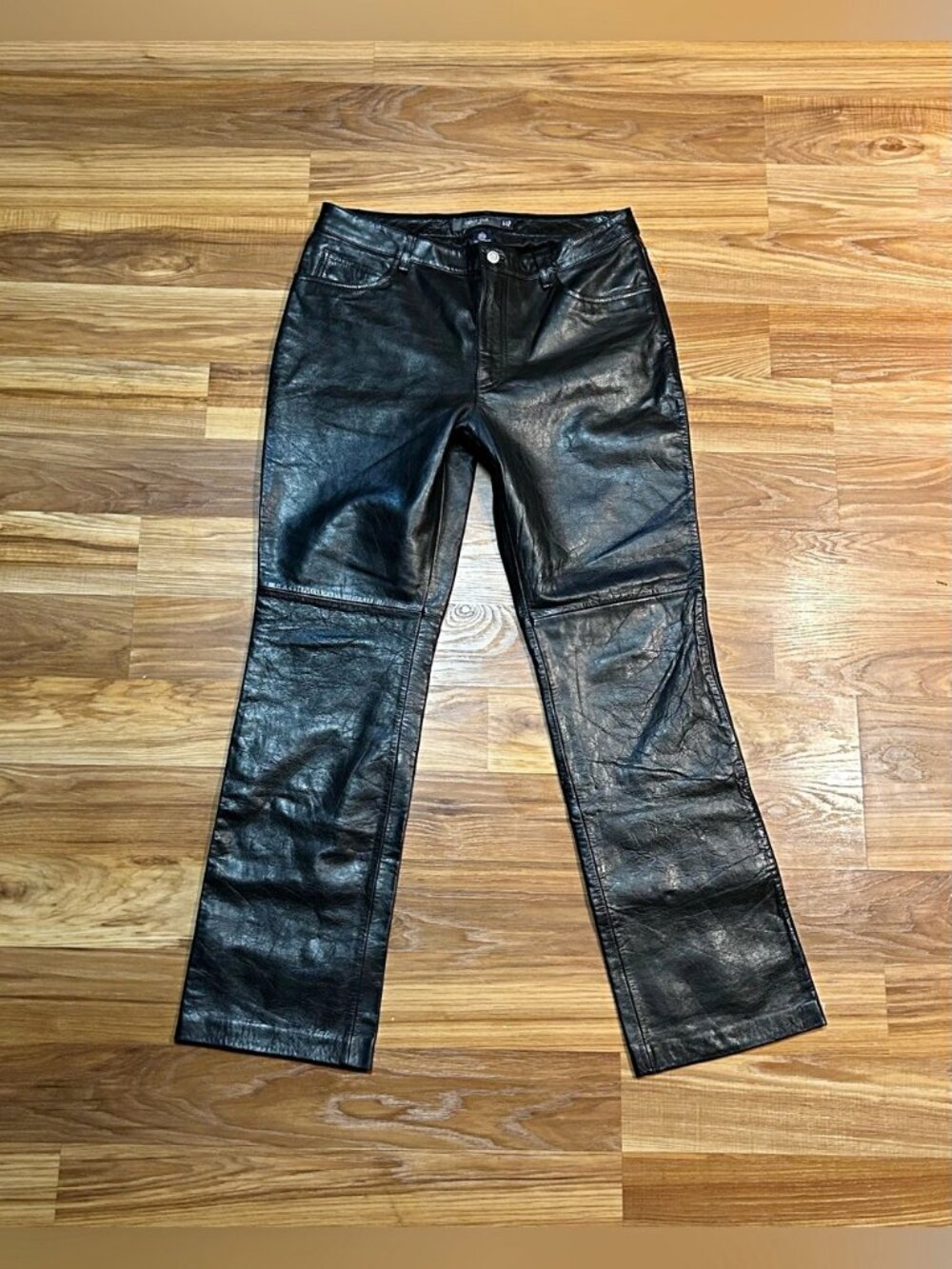 Vintage Y2K Gap Black Fully Lined Genuine Leather Boot Cut Pants~12~